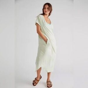 Free People Beach‎ Lotus Maxi Dress Cotton Green Short Sleeve Lightweight Small